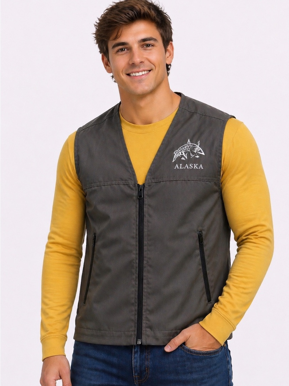 Men's Outdoor Vest - reversible - cream & kaki - Picture 10 of 13